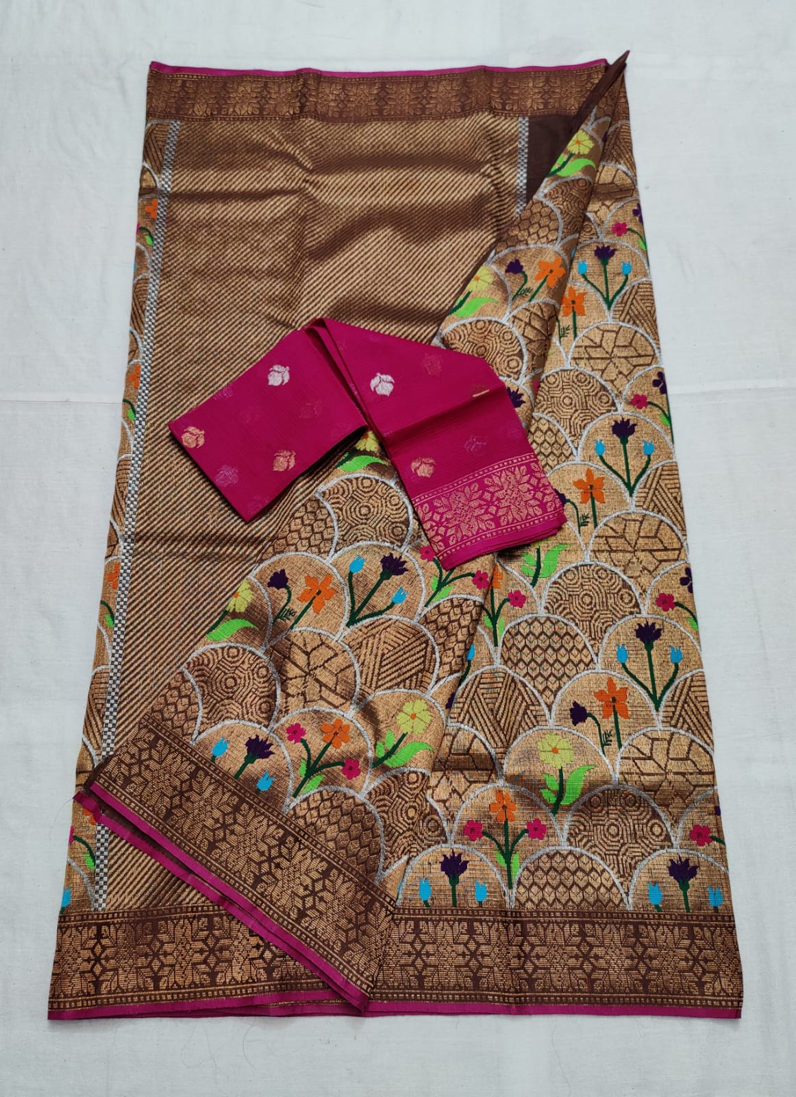 Exclusive wedding inspired gold zari tissue saree - Saffronfashionindia