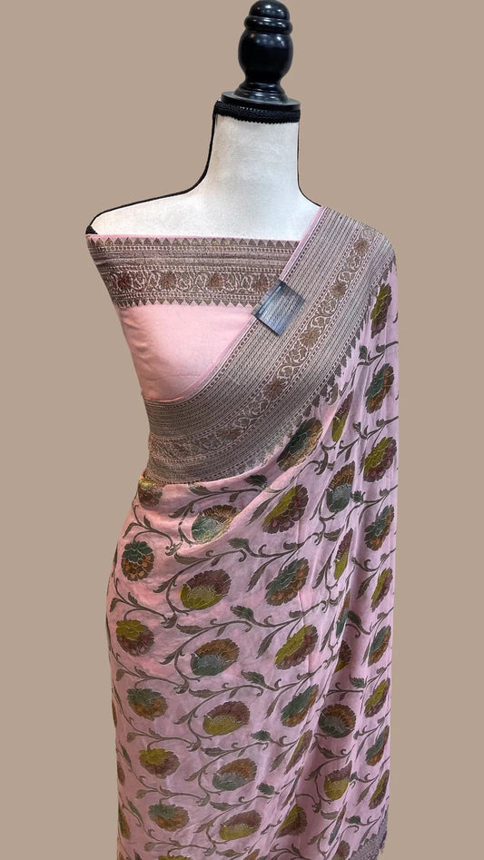 Walisha Banarsi handloom gorgette saree - Saffronfashionindia
