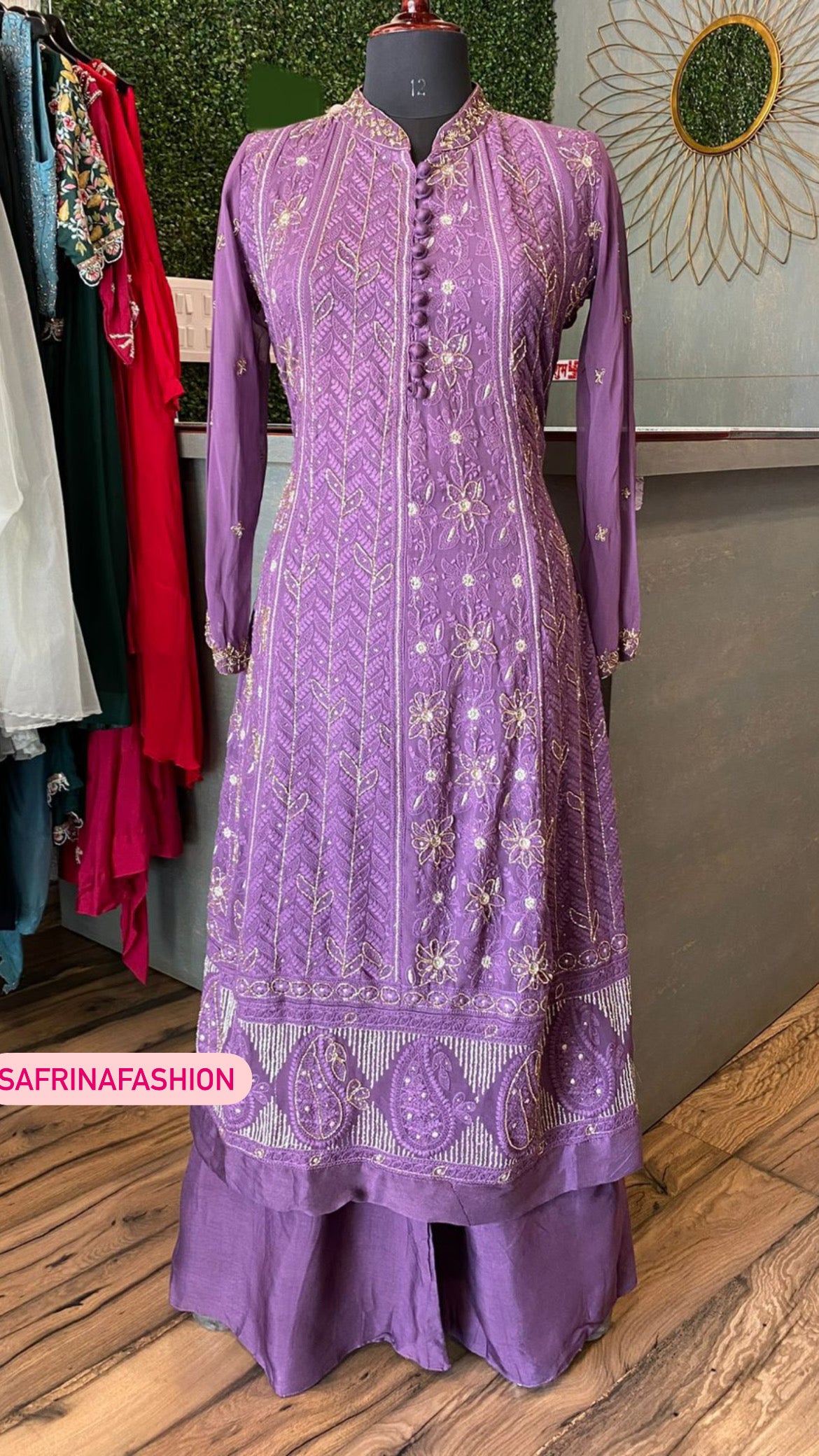 Purple gorgette kurta dress - Saffronfashionindia