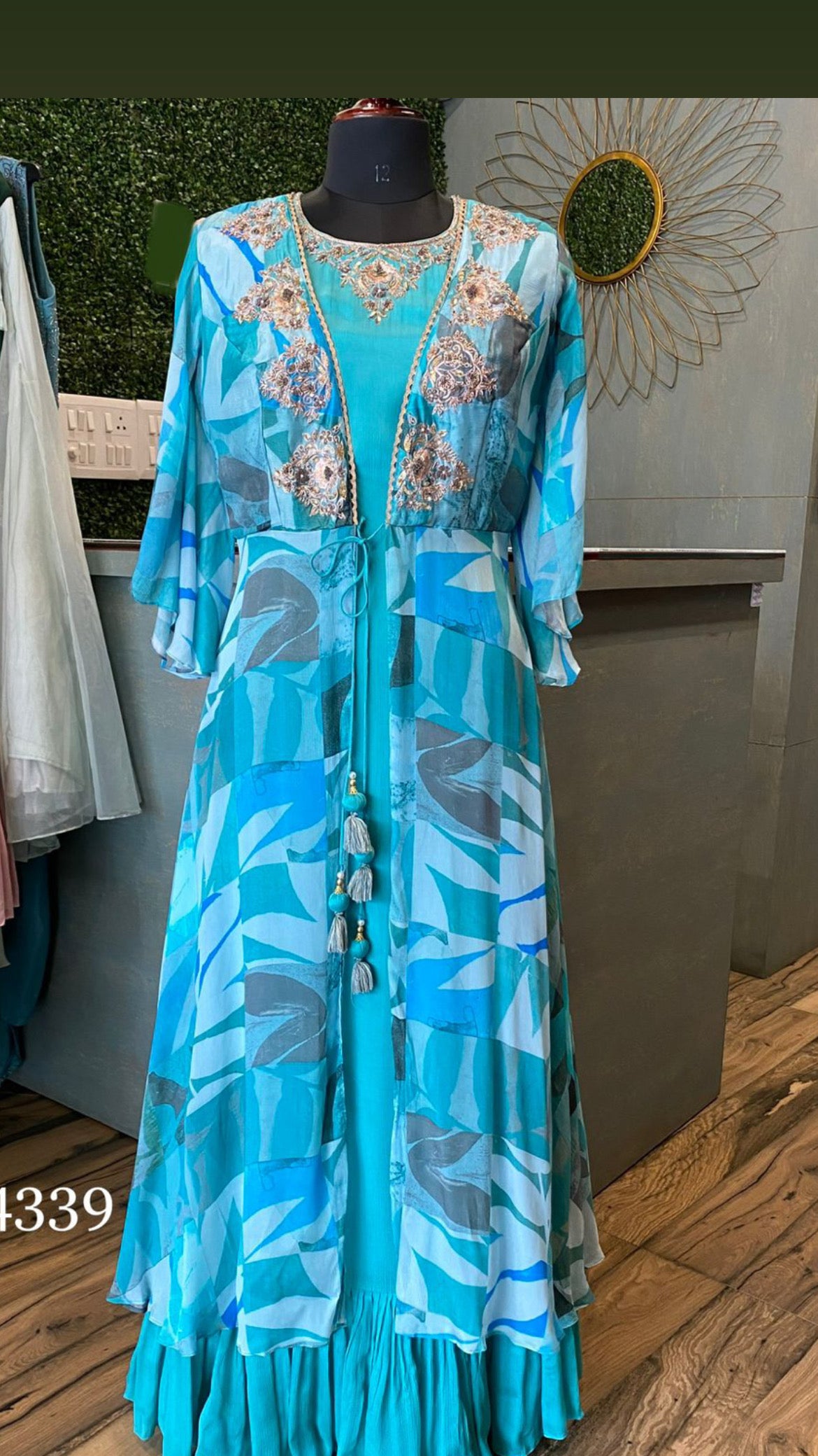 Blue chinon indowestern dress - Saffronfashionindia