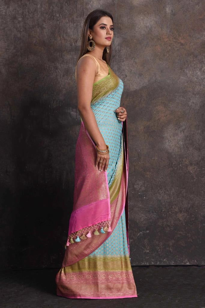 Esabelle khaddi gorgette Banarsi sari - Saffronfashionindia