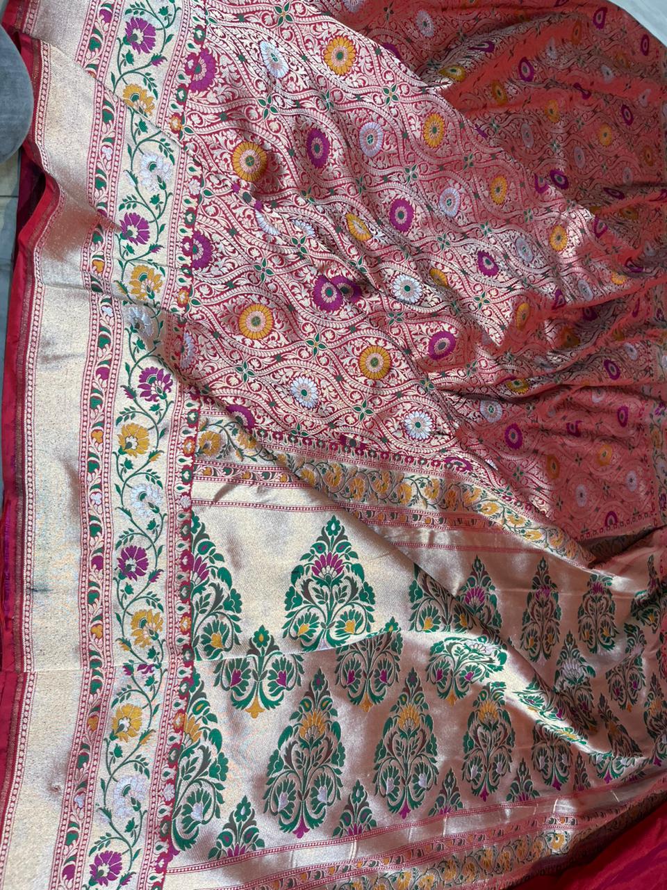 Brocade Banarsi Meenakari saree SaffronFashion