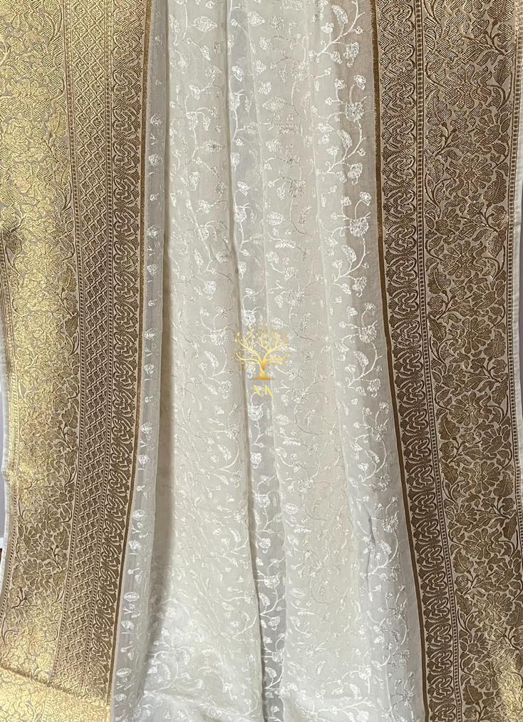 Chikankari gorgette Indian traditional saree - Saffronfashionindia