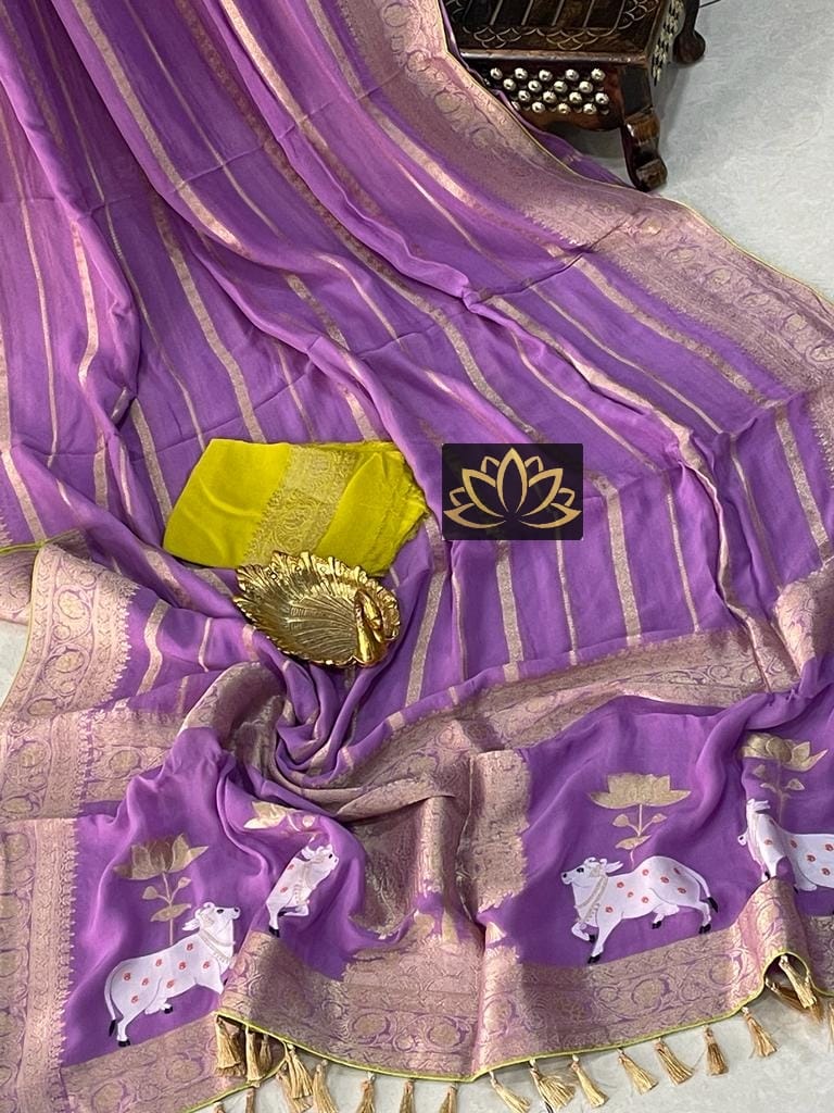 Subesha Banarsi gorgette saree - Saffronfashionindia