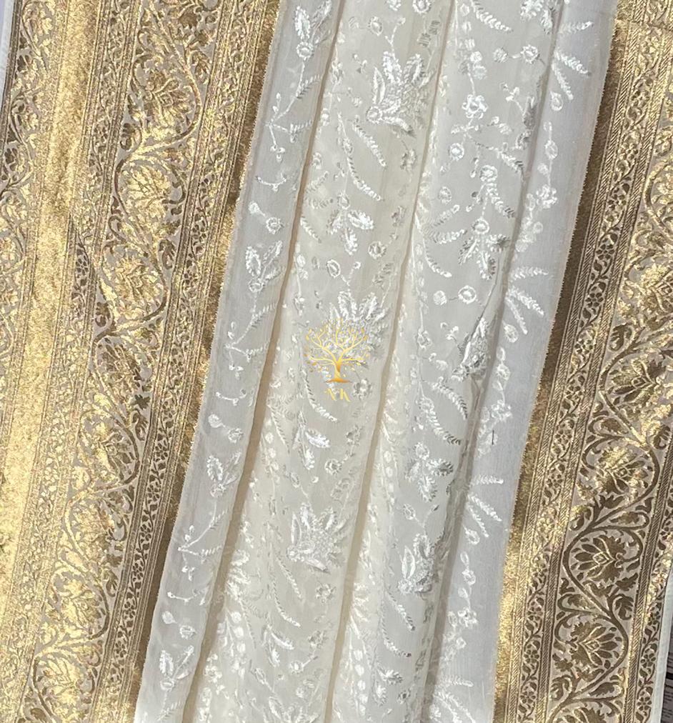 Chikankari gorgette Indian traditional saree - Saffronfashionindia