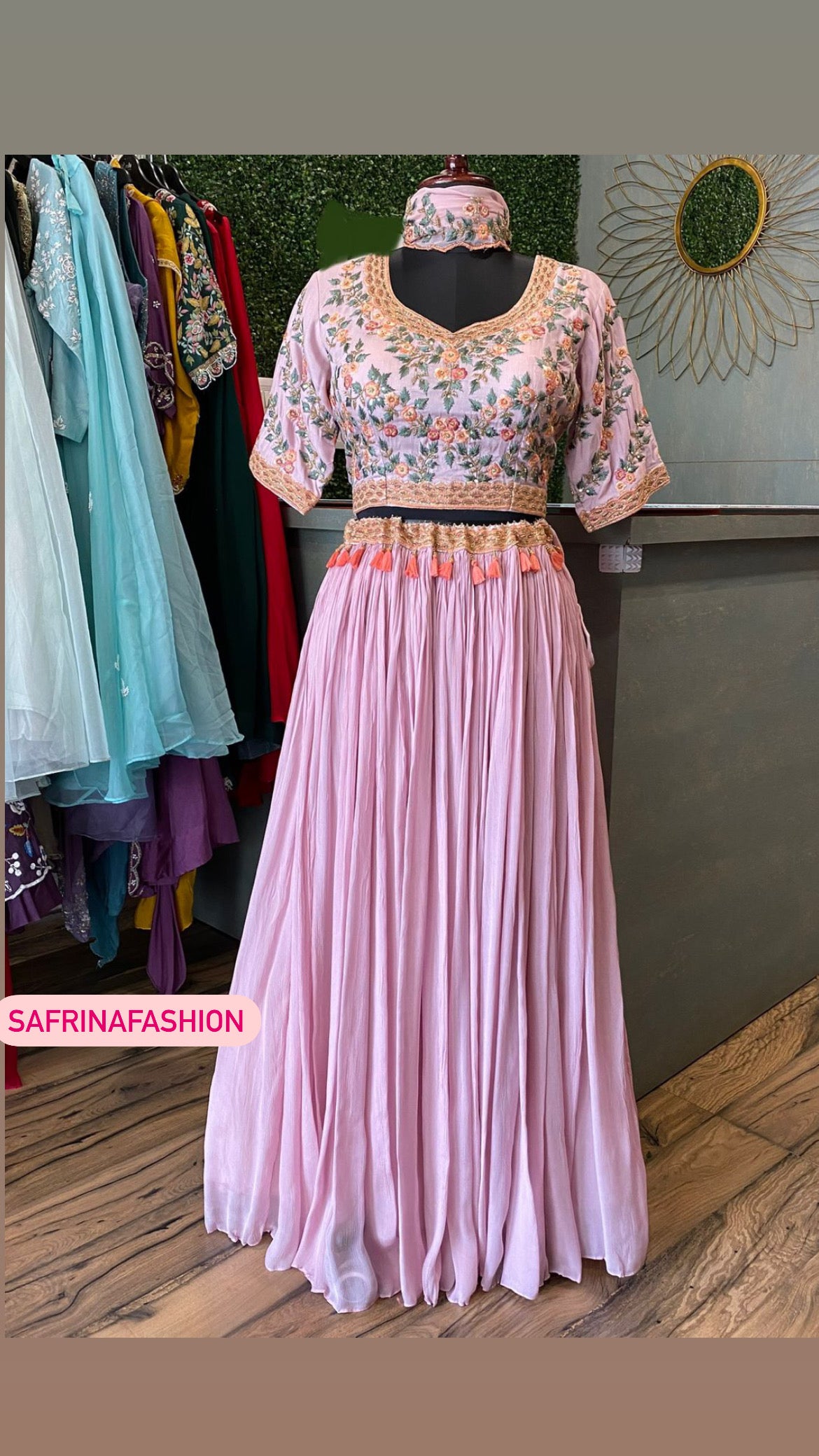 Floral pink lehanga choli dress - Saffronfashionindia