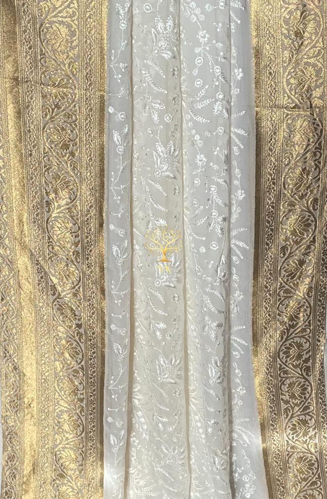 Chikankari gorgette Indian traditional saree - Saffronfashionindia