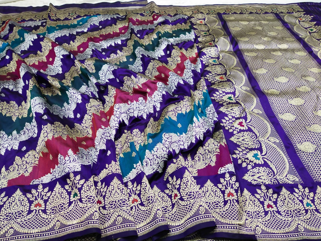 Noorjahan Banarsi Katan saree - Saffronfashionindia