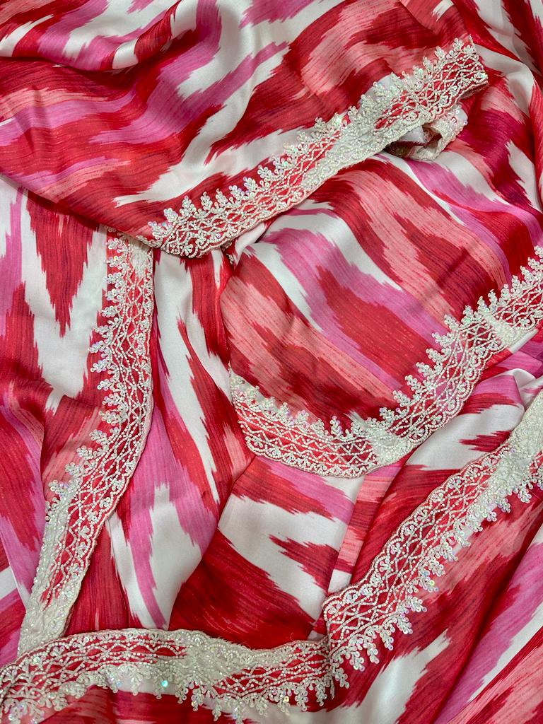 Nishani striped satin printed sarees - Saffronfashionindia