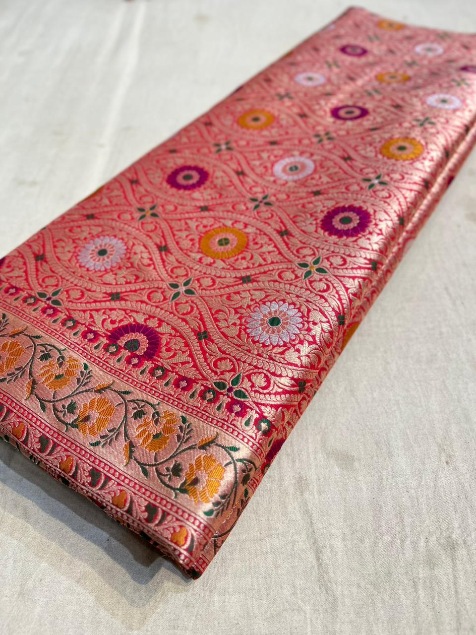 Brocade Banarsi Meenakari saree SaffronFashion