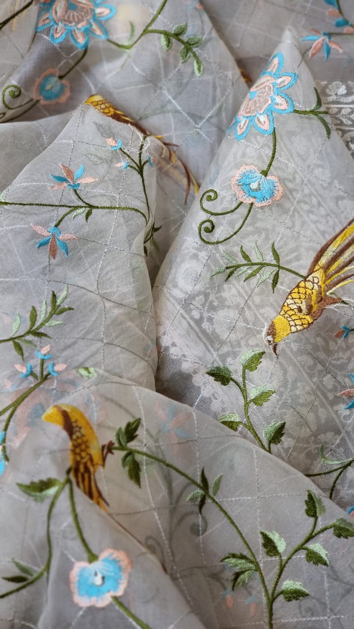 Organza silk Parsi embroidered sari - Saffronfashionindia