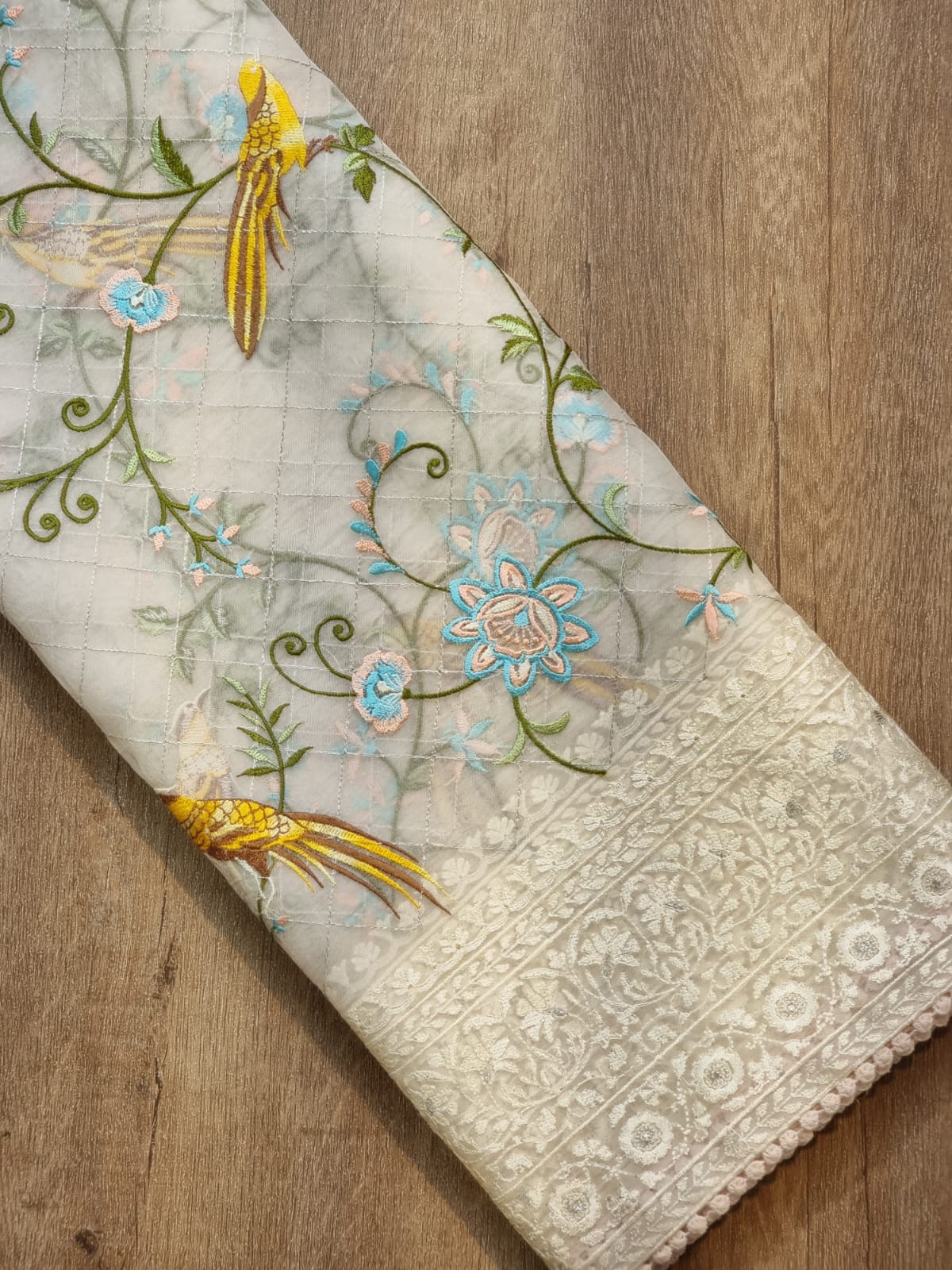 Organza silk Parsi embroidered sari - Saffronfashionindia