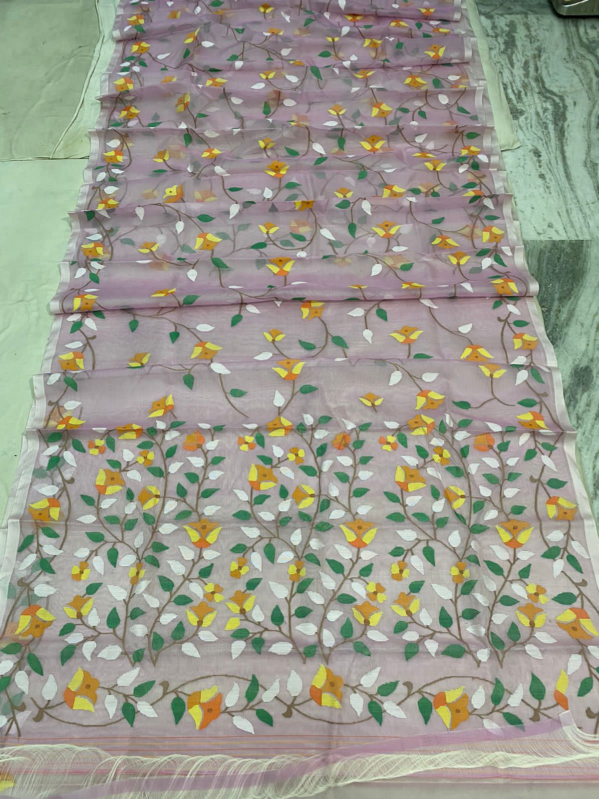 Pinkilla muslin tantuj saree - Saffronfashionindia