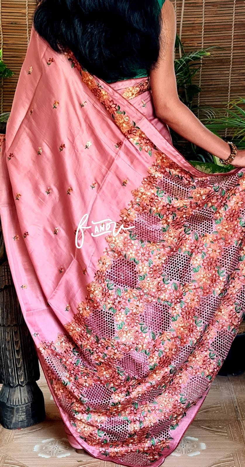 Cutwork inspired saree tussar silk sari - Saffronfashionindia