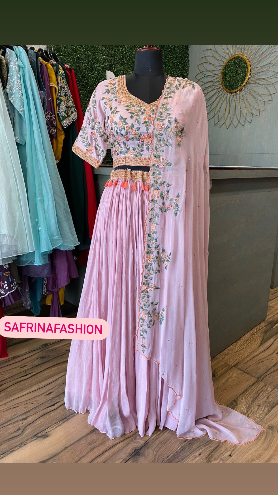 Floral pink lehanga choli dress - Saffronfashionindia