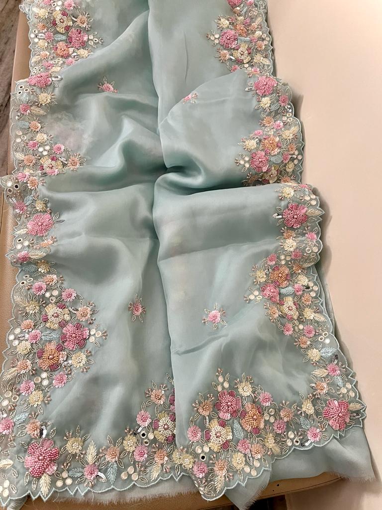 Suvila organza partywear saree - Saffronfashionindia