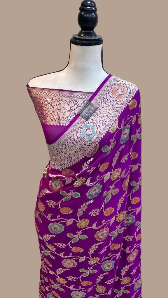 Jeneva handloom khaddi gorgette sari - Saffronfashionindia