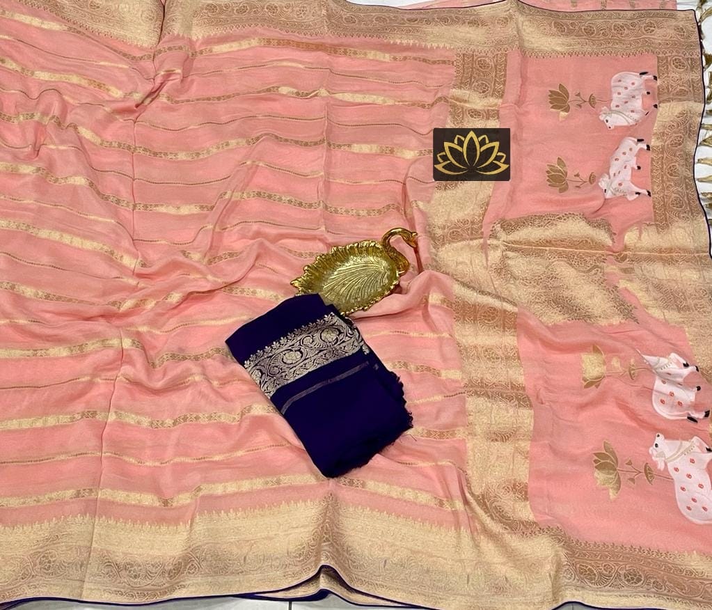 Subesha Banarsi gorgette saree - Saffronfashionindia
