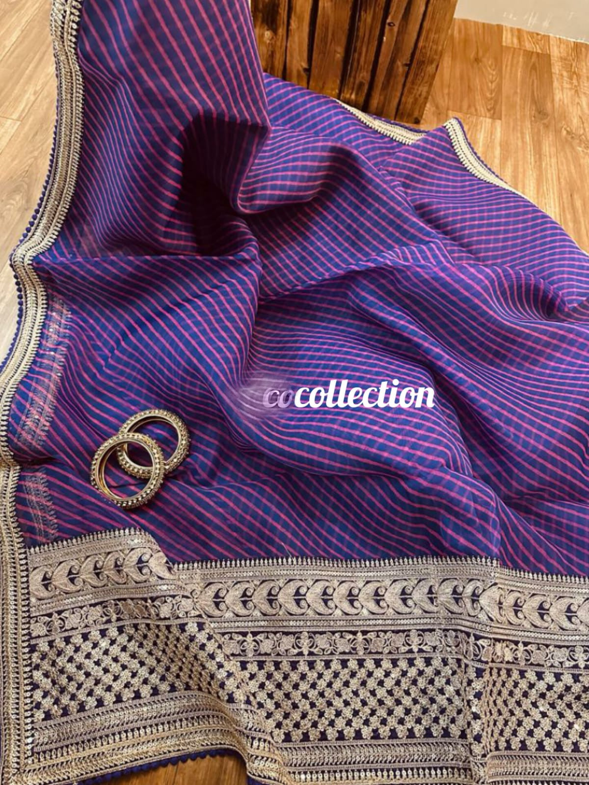Purple Lehariya organza saree - Saffronfashionindia