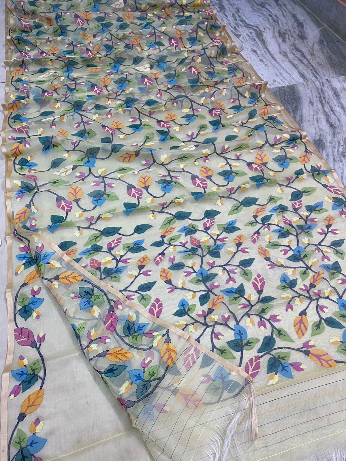 Chinia muslin jamdani sari - Saffronfashionindia