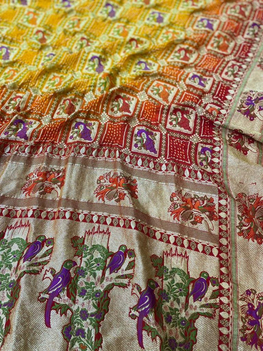 Suhana handwoven bandhej dupatta - Saffronfashionindia