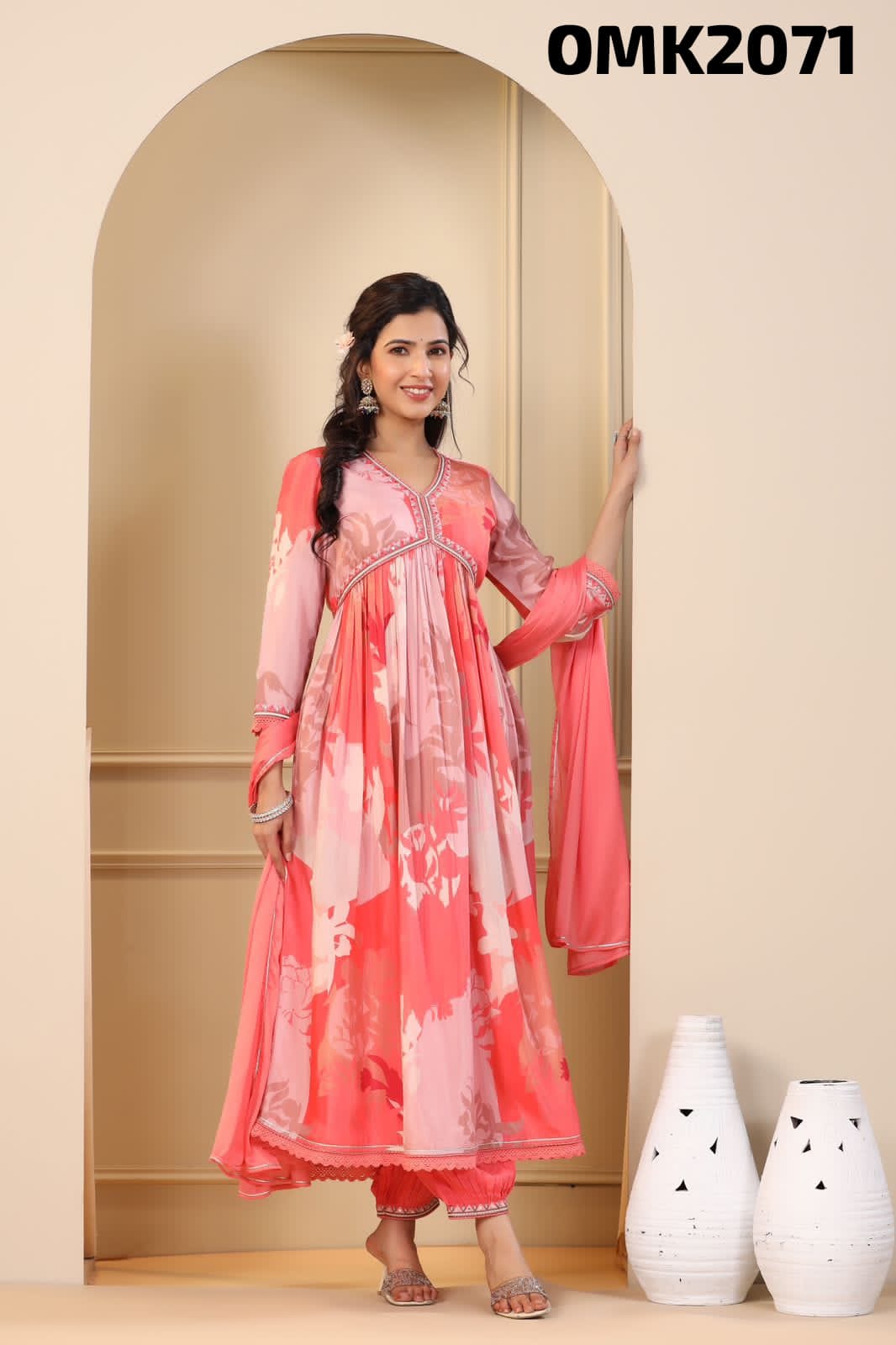 Pink beautiful digital Anarkali dress - Saffronfashionindia