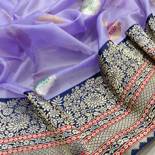 Lavender kora handwoven sarees - Saffronfashionindia