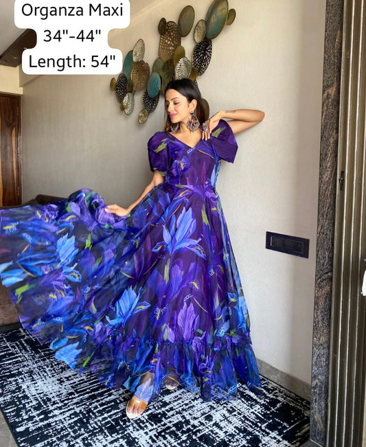 Munisha blue organza dress - Saffronfashionindia