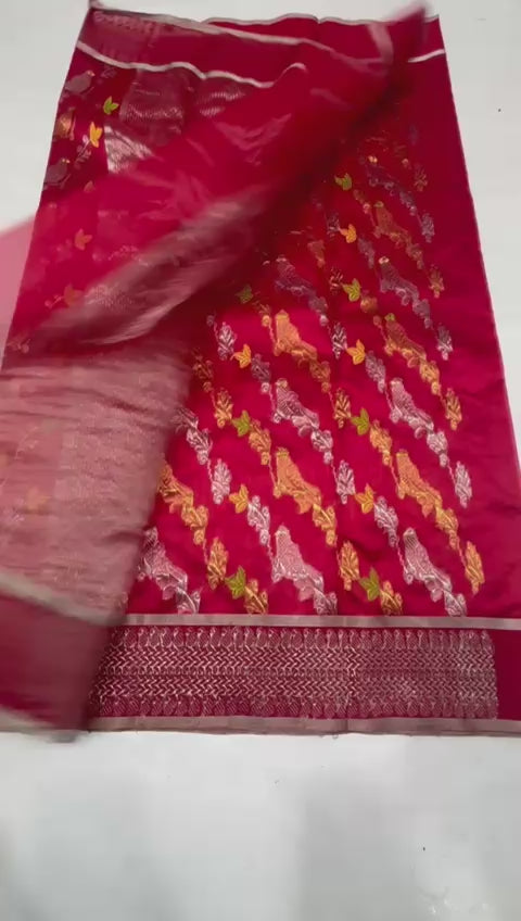 Red Chanderi silk saree Women sari blouse Indian sarees