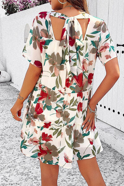 Printed Tiered Round Neck Mini Dress - Saffronfashionindia
