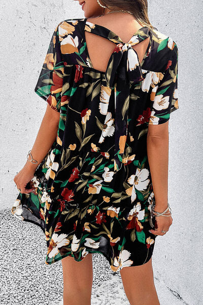 Printed Tiered Round Neck Mini Dress - Saffronfashionindia
