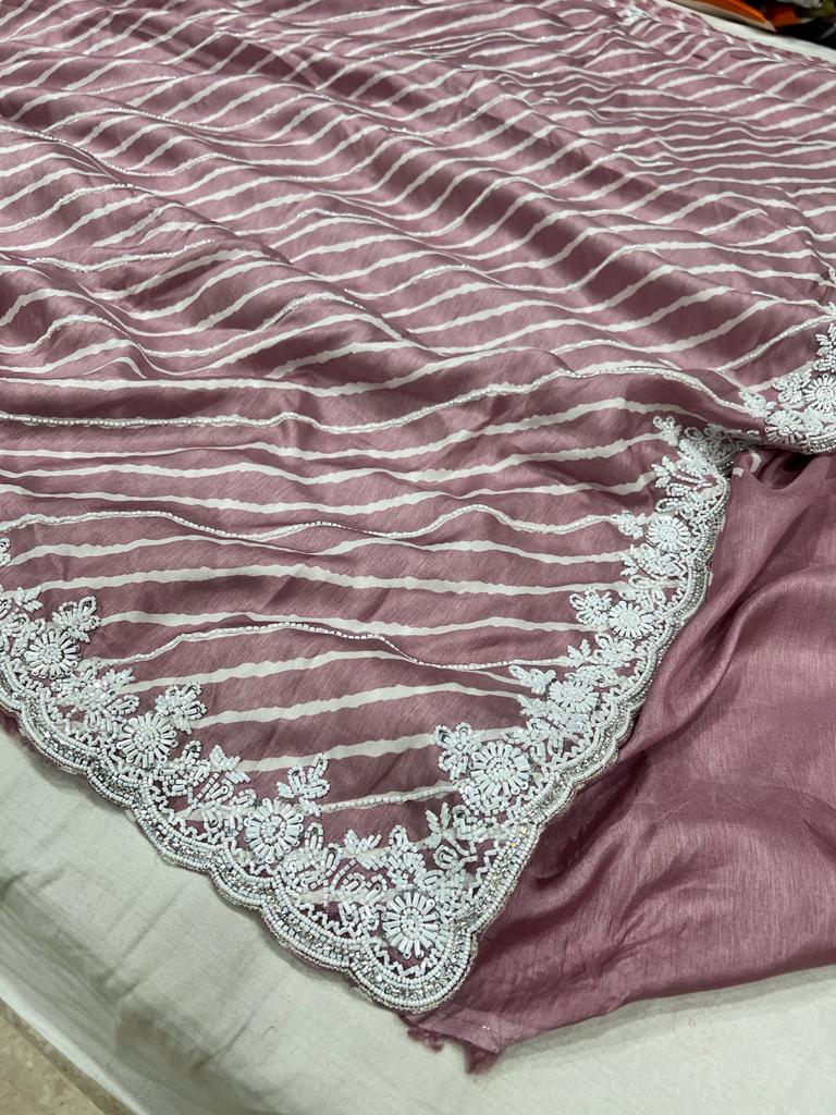 Pearl jarkan saree - Saffronfashionindia