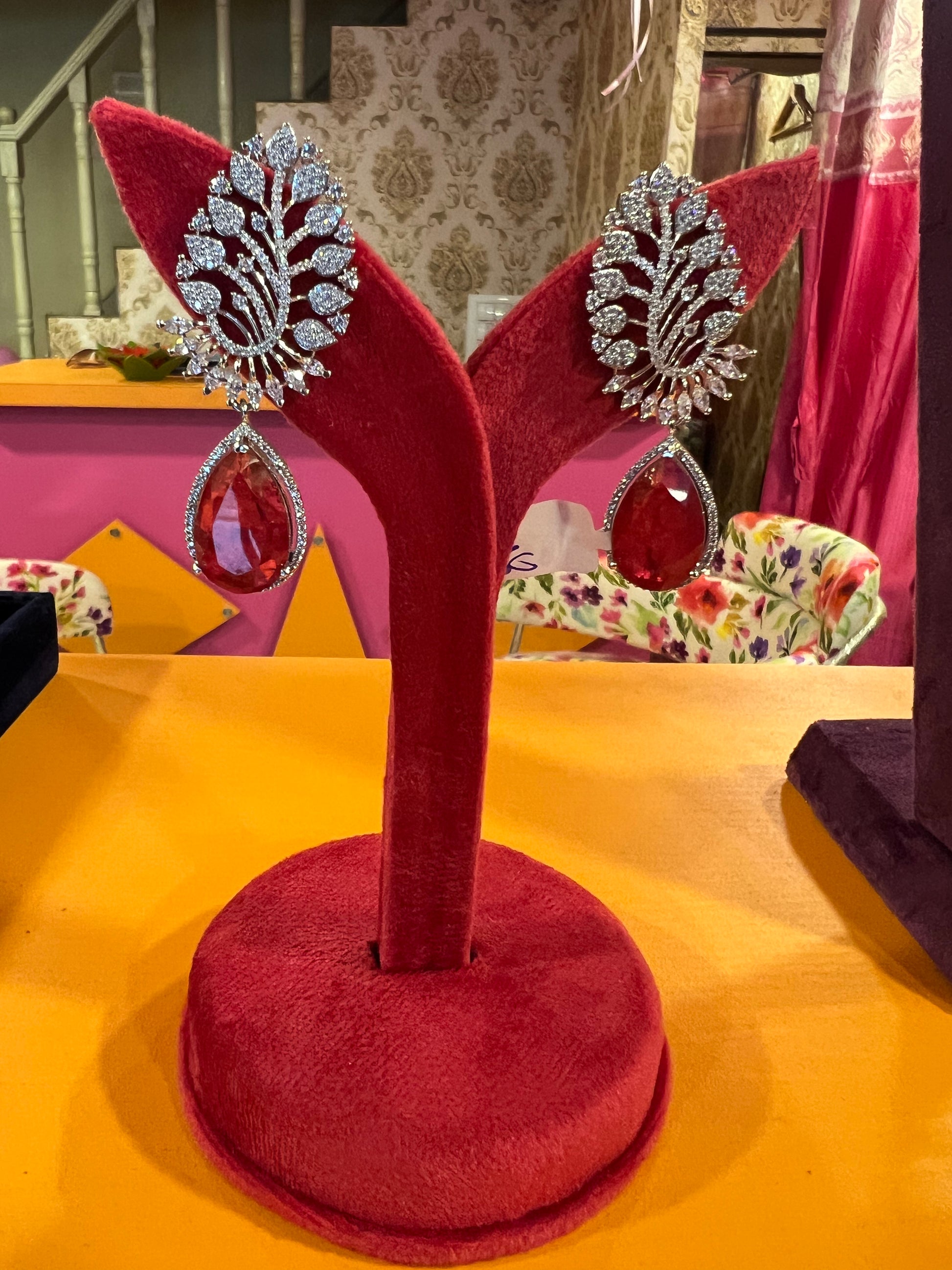 Rulica cz earrings women earrings partywear earrings cocktail earrings red earrings SaffronFashion