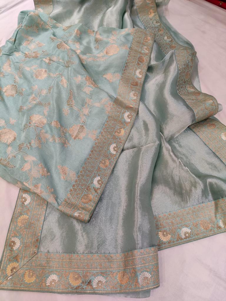 Metallic tissue organza saree - Saffronfashionindia