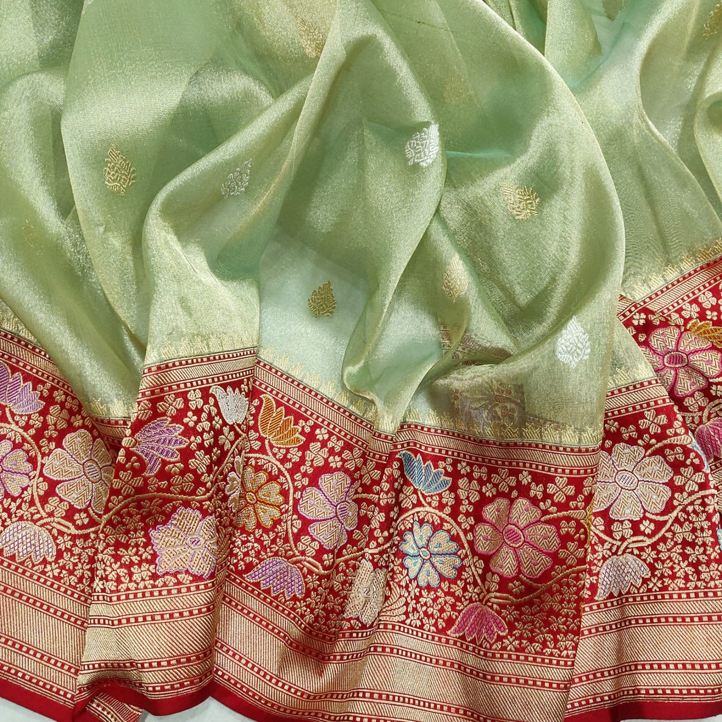 Green kora tissue silk saree - Saffronfashionindia