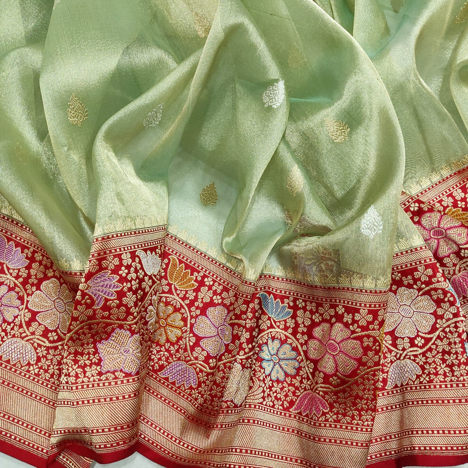 Green kora tissue silk saree - Saffronfashionindia