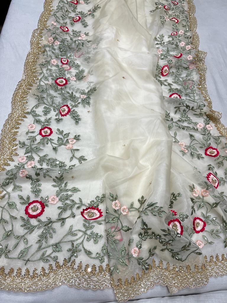 Iris embroidered saree - Saffronfashionindia