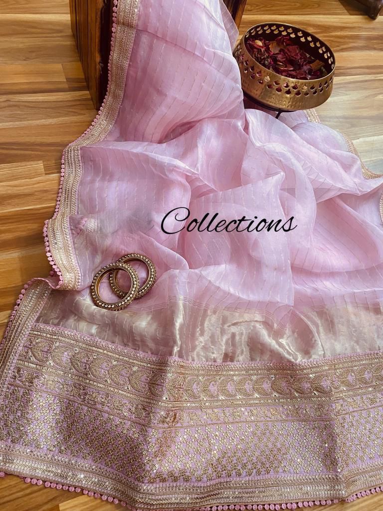 Tiara organza striped saree - Saffronfashionindia