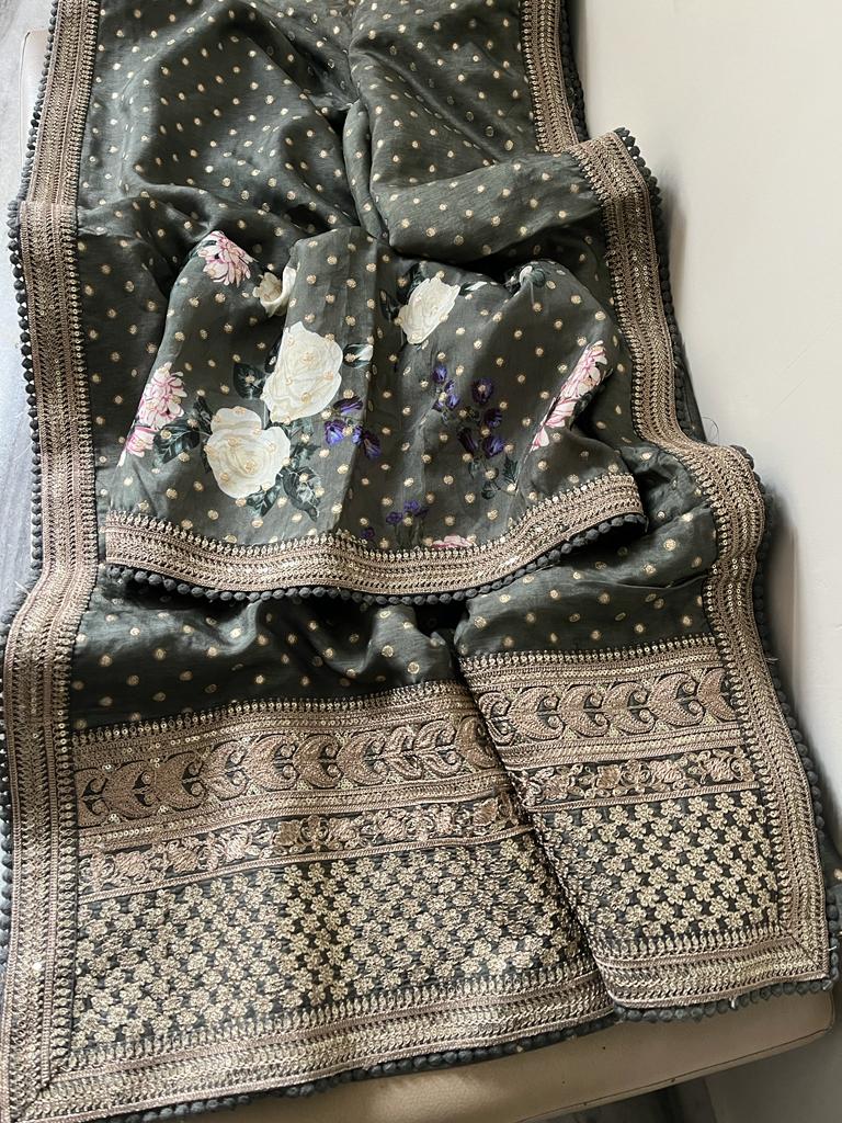 Roshni silk inspired printed saree - Saffronfashionindia