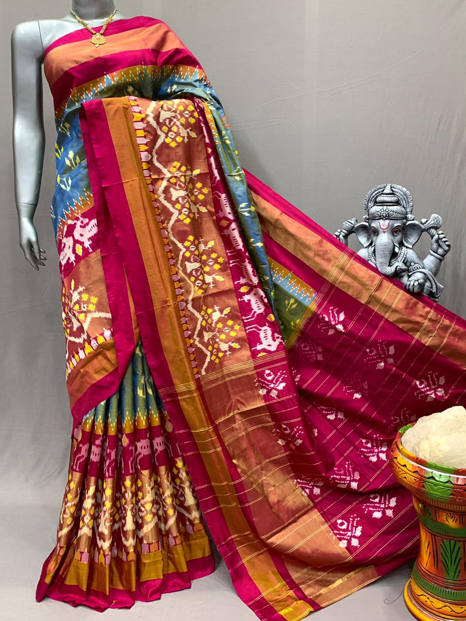 Ikkat Indian saree women sari blouse - Saffronfashionindia