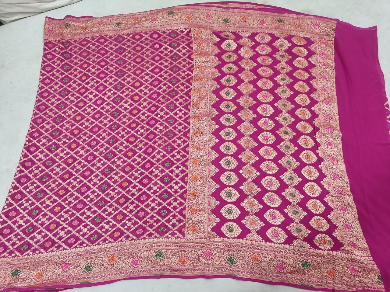 Khaddi banarsi chiffon saree/sari/gorgette saree - Saffronfashionindia