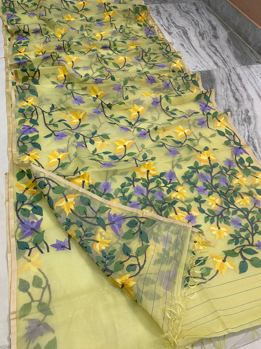 Mangolia jamdani saree - Saffronfashionindia