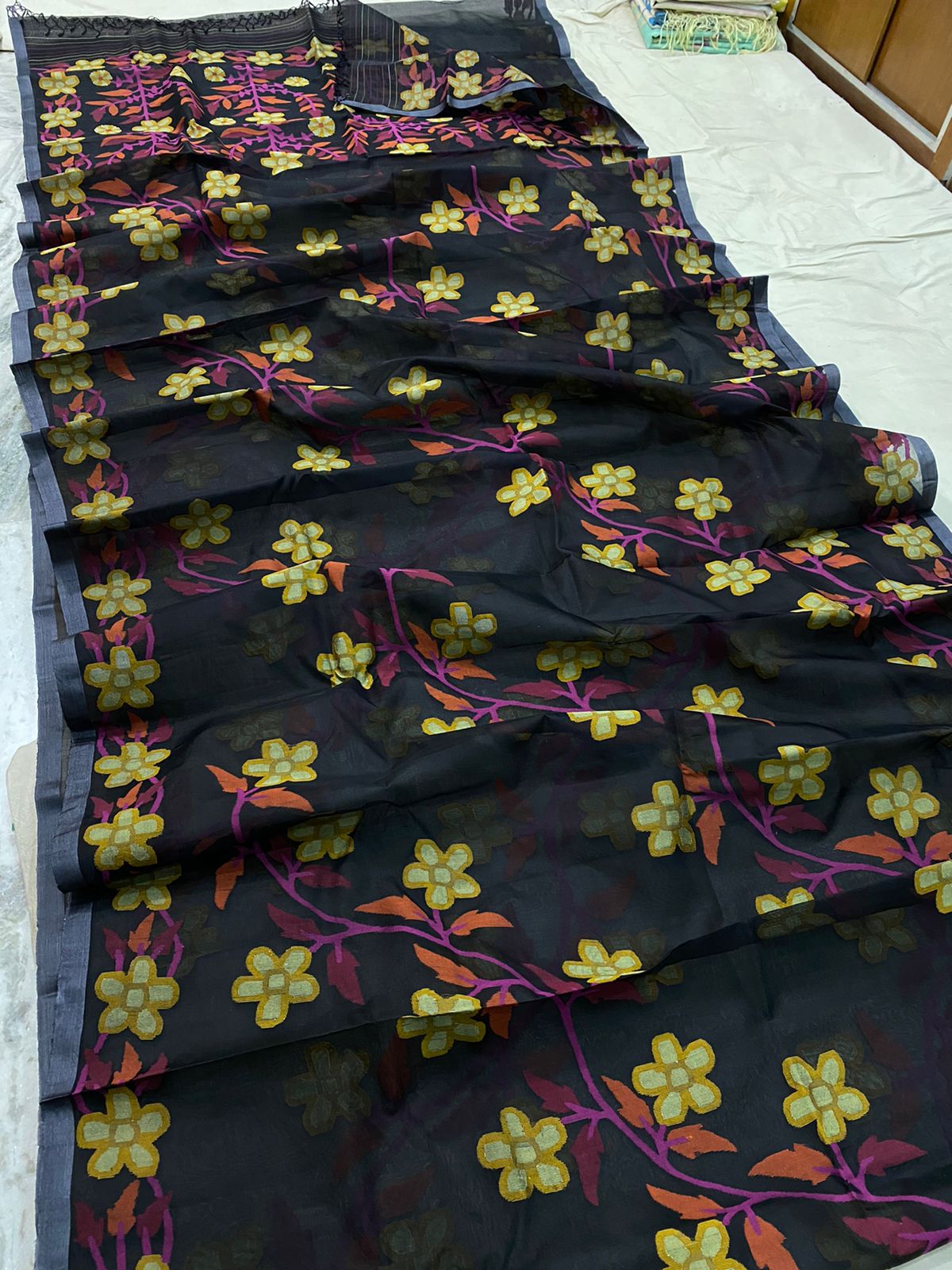 Malvika muslin jamdani saree - Saffronfashionindia