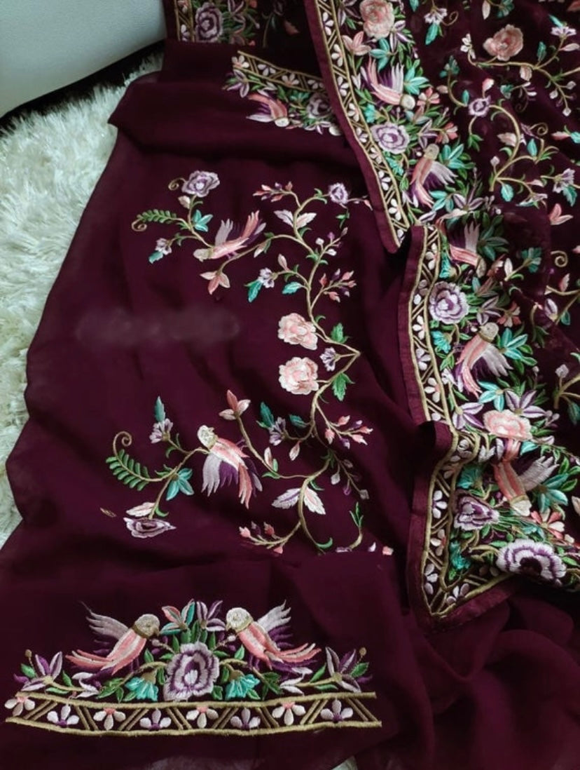 Parsi gara Kashmiri saree - Saffronfashionindia