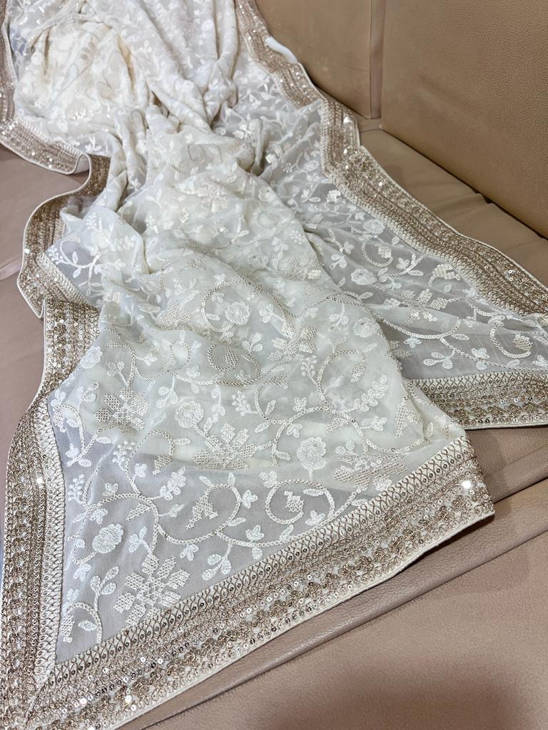 Nimil Chikankari gorgette saree - Saffronfashionindia