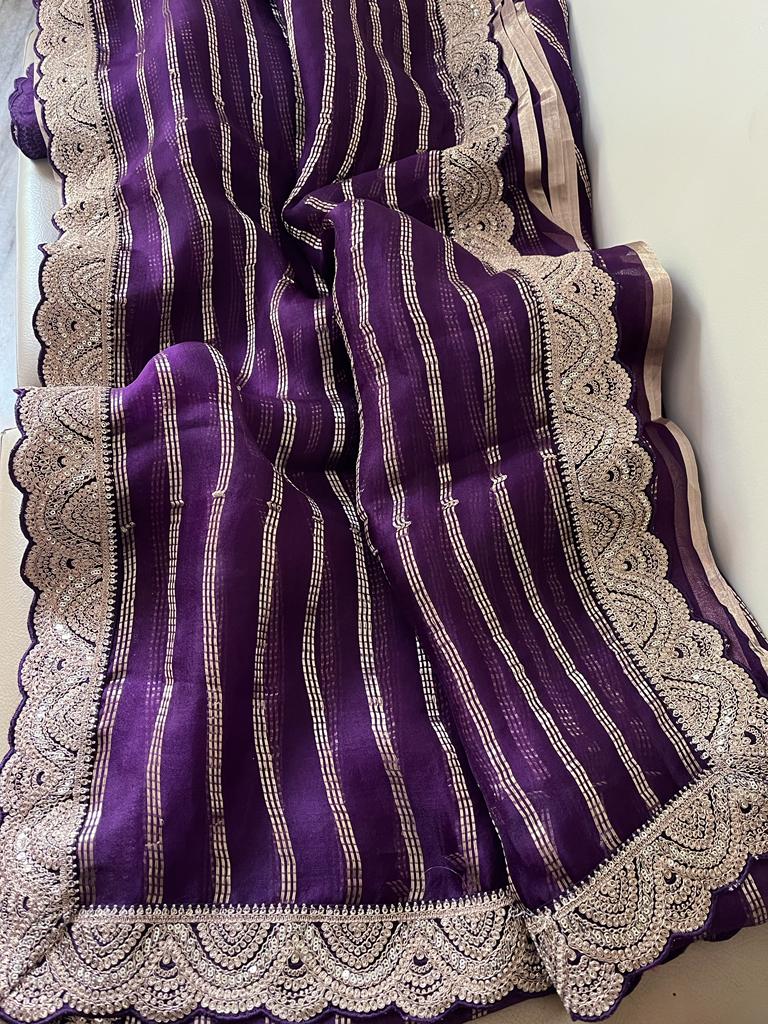 Mahisha striped organza saree - Saffronfashionindia