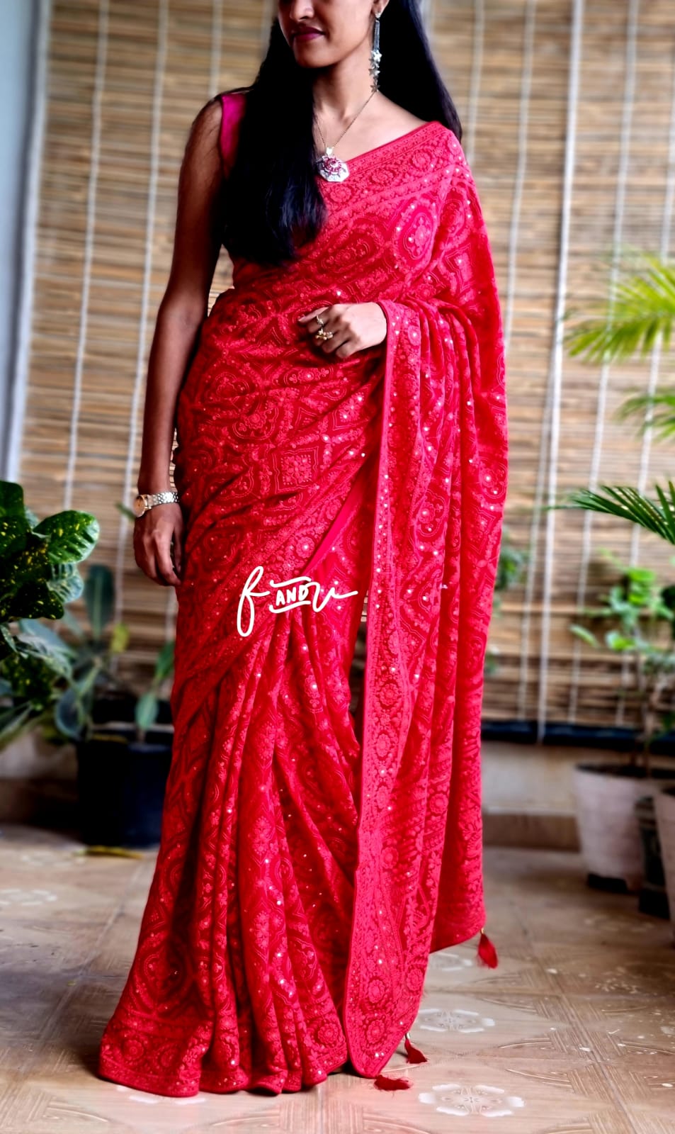 Kruti Chikankari Embroidery saree - Saffronfashionindia