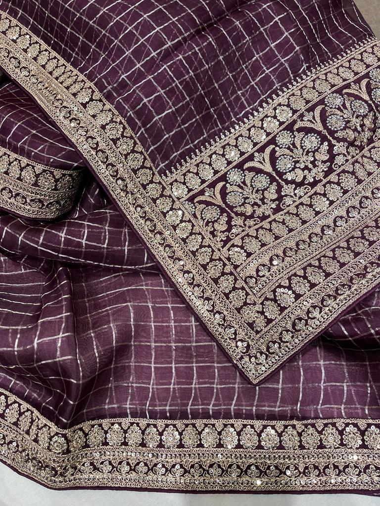 Checks organza trendy saree - Saffronfashionindia
