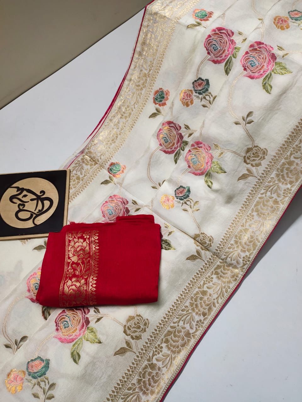 Italian moonga crepe banarsi saree - Saffronfashionindia