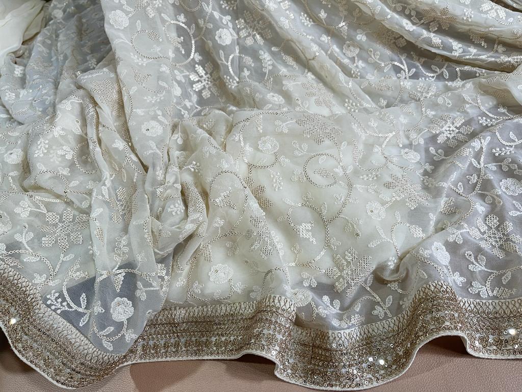 Nimil Chikankari gorgette saree - Saffronfashionindia
